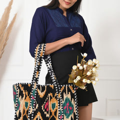 Quilted cotton handprinted reversible large floral patch work stripe tote bag eco friendly Sturdy Grocery Shopping Artist Boho - 16