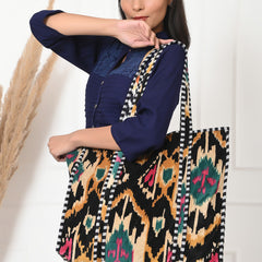 Quilted cotton handprinted reversible large floral patch work stripe tote bag eco friendly Sturdy Grocery Shopping Artist Boho - 16