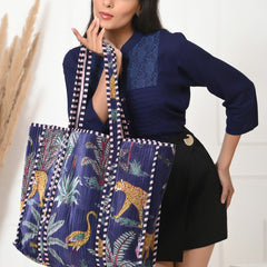 Quilted cotton handprinted reversible large floral patch work stripe tote bag eco friendly Sturdy Grocery Shopping Artist Boho - 14