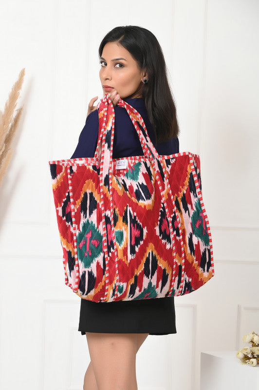 Quilted cotton handprinted reversible large floral patch work stripe tote bag eco friendly Sturdy Grocery Shopping Artist Boho - 11