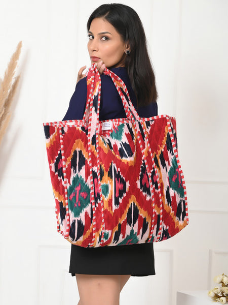 Quilted cotton handprinted reversible large floral patch work stripe tote bag eco friendly Sturdy Grocery Shopping Artist Boho - 11