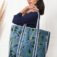 Quilted cotton handprinted reversible large floral patch work stripe tote bag eco friendly Sturdy Grocery Shopping Artist Boho - 9