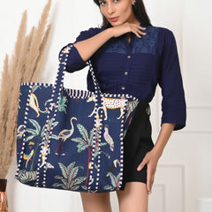 Quilted cotton handprinted reversible large floral patch work stripe tote bag eco friendly Sturdy Grocery Shopping Artist Boho - 8