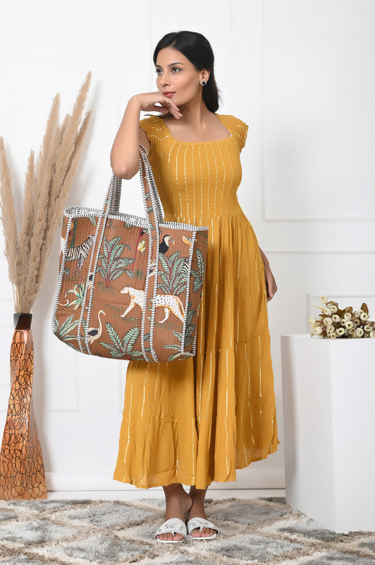 Quilted cotton handprinted reversible large floral patch work stripe tote bag eco friendly Sturdy Grocery Shopping Artist Boho - 6