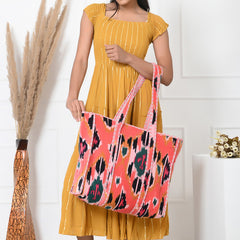 Quilted cotton handprinted reversible large floral patch work stripe tote bag eco friendly Sturdy Grocery Shopping Artist Boho - 5