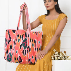 Quilted cotton handprinted reversible large floral patch work stripe tote bag eco friendly Sturdy Grocery Shopping Artist Boho - 5