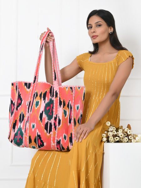 Quilted cotton handprinted reversible large floral patch work stripe tote bag eco friendly Sturdy Grocery Shopping Artist Boho - 5