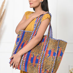 Quilted cotton handprinted reversible large floral patch work stripe tote bag eco friendly Sturdy Grocery Shopping Artist Boho - 2