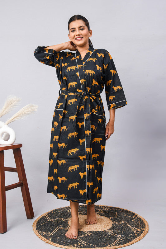 100% Cotton Indian Kimono Robe - Beachwear, Bathrobe, Maternity & Shower Robe | Long/Short Dressing Gown