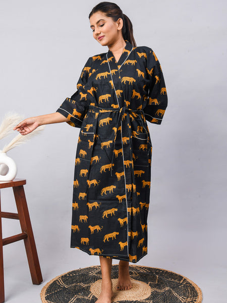 100% Cotton Indian Kimono Robe - Beachwear, Bathrobe, Maternity & Shower Robe | Long/Short Dressing Gown