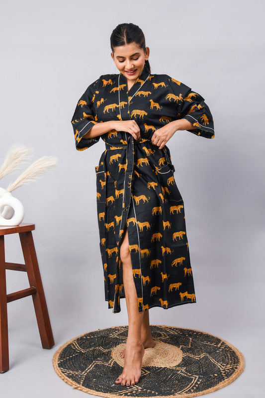 100% Cotton Indian Kimono Robe - Beachwear, Bathrobe, Maternity & Shower Robe | Long/Short Dressing Gown