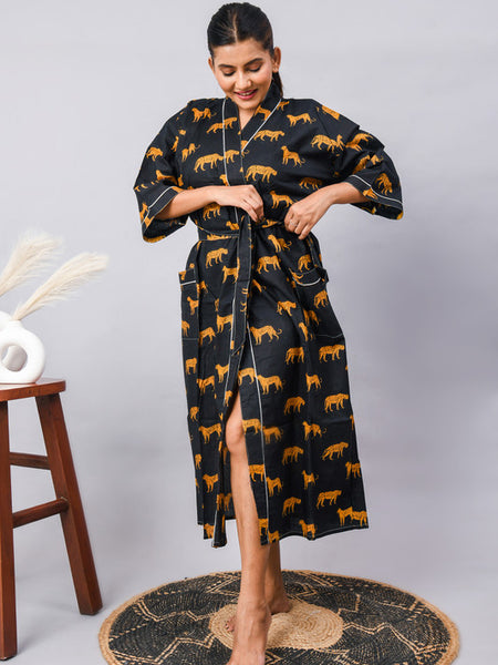 100% Cotton Indian Kimono Robe - Beachwear, Bathrobe, Maternity & Shower Robe | Long/Short Dressing Gown