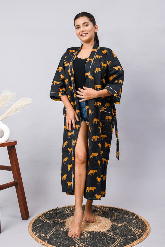 100% Cotton Indian Kimono Robe - Beachwear, Bathrobe, Maternity & Shower Robe | Long/Short Dressing Gown