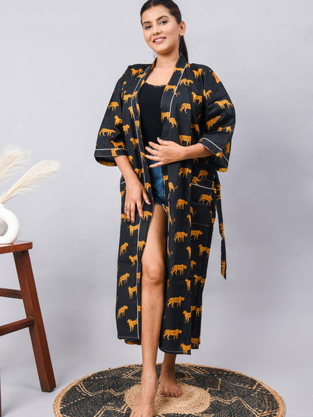 100% Cotton Indian Kimono Robe - Beachwear, Bathrobe, Maternity & Shower Robe | Long/Short Dressing Gown