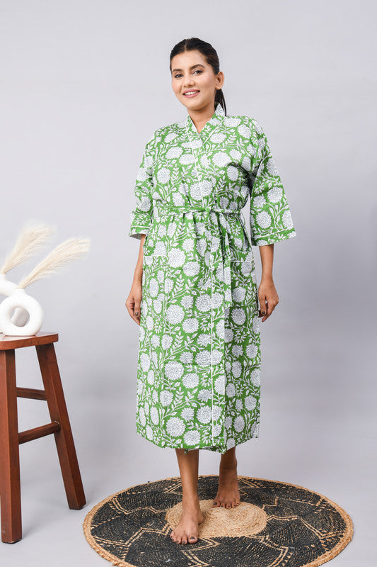 Long Cotton Indian Beach Kimono Robe - Kimono Style Bathrobe, Maternity Robe, Shower Robe, Dressing Gown & Beachwear