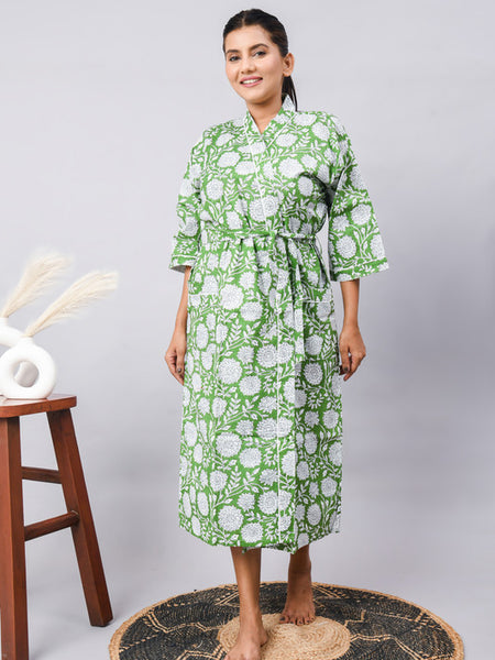 Long Cotton Indian Beach Kimono Robe - Kimono Style Bathrobe, Maternity Robe, Shower Robe, Dressing Gown & Beachwear