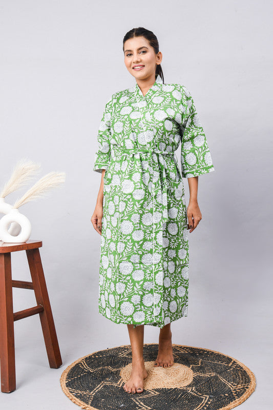 Long Cotton Indian Beach Kimono Robe - Kimono Style Bathrobe, Maternity Robe, Shower Robe, Dressing Gown & Beachwear