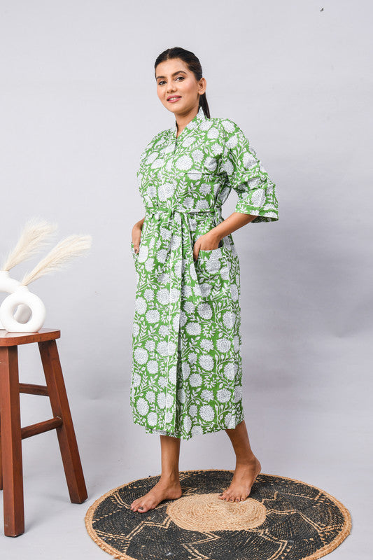 Long Cotton Indian Beach Kimono Robe - Kimono Style Bathrobe, Maternity Robe, Shower Robe, Dressing Gown & Beachwear