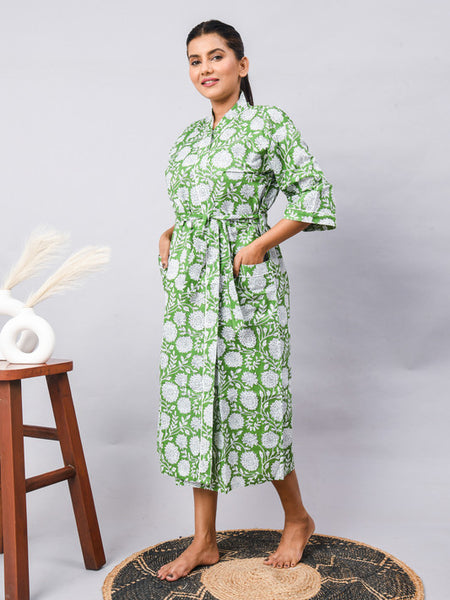 Long Cotton Indian Beach Kimono Robe - Kimono Style Bathrobe, Maternity Robe, Shower Robe, Dressing Gown & Beachwear