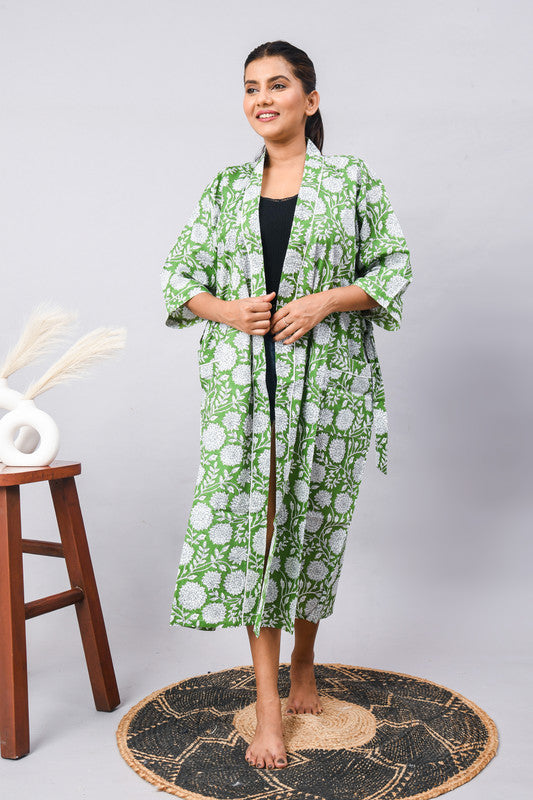 Long Cotton Indian Beach Kimono Robe - Kimono Style Bathrobe, Maternity Robe, Shower Robe, Dressing Gown & Beachwear
