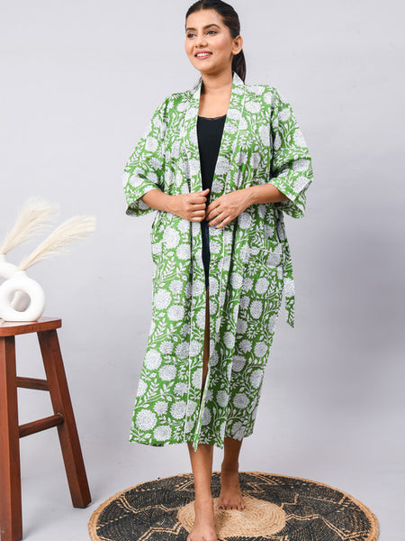 Long Cotton Indian Beach Kimono Robe - Kimono Style Bathrobe, Maternity Robe, Shower Robe, Dressing Gown & Beachwear