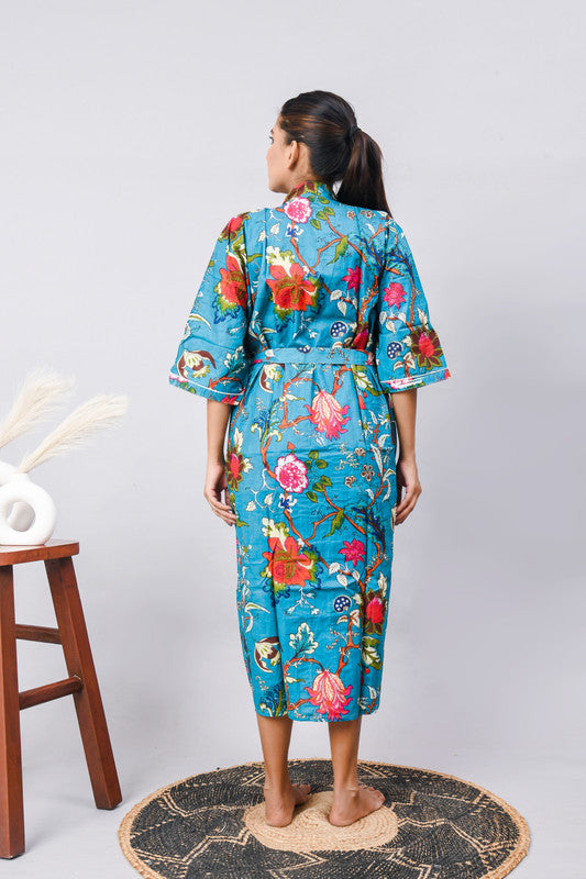 Cotton Indian Beach Kimono Robe - Long Kimono, Bathrobe, Maternity Robe, Shower Robe, Dressing Gown & Beachwear