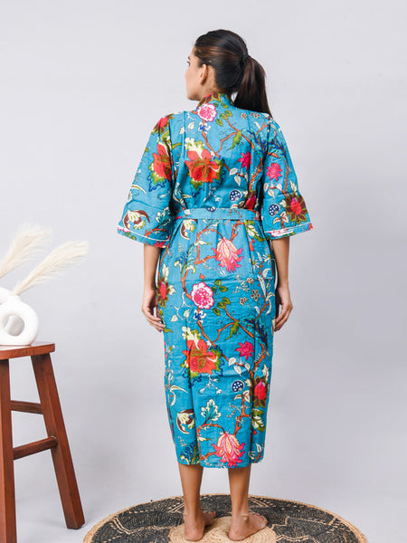 Cotton Indian Beach Kimono Robe - Long Kimono, Bathrobe, Maternity Robe, Shower Robe, Dressing Gown & Beachwear