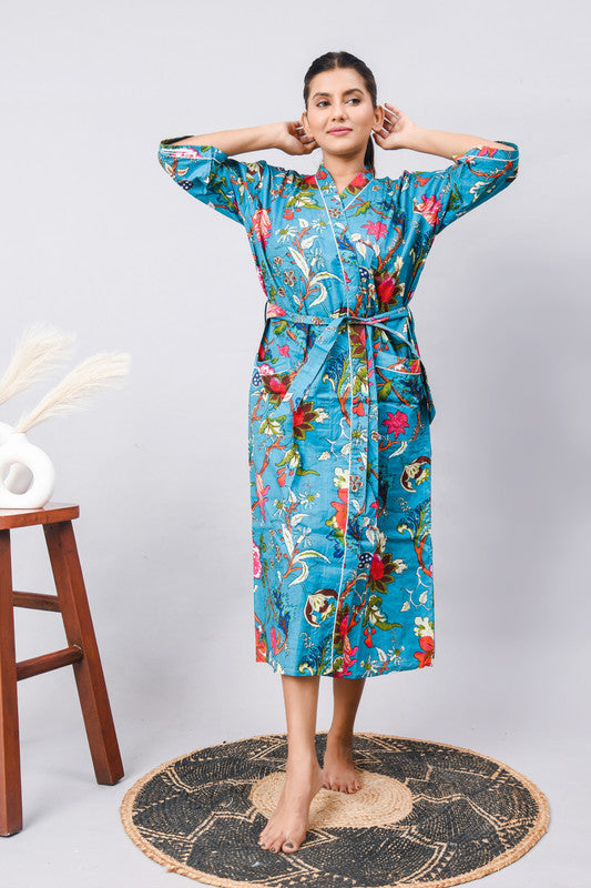 Cotton Indian Beach Kimono Robe - Long Kimono, Bathrobe, Maternity Robe, Shower Robe, Dressing Gown & Beachwear