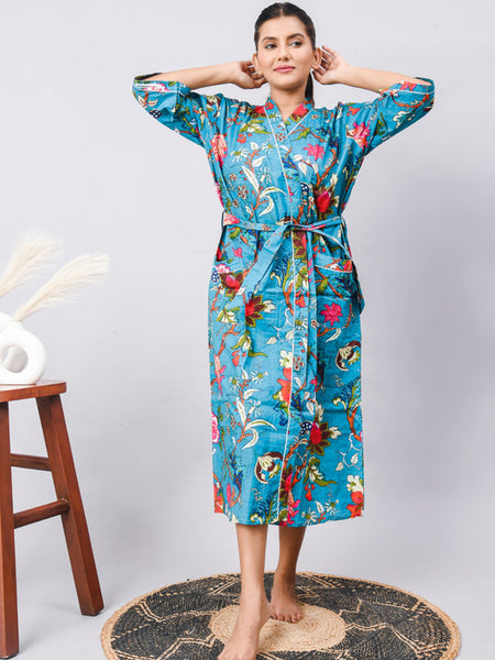 Cotton Indian Beach Kimono Robe - Long Kimono, Bathrobe, Maternity Robe, Shower Robe, Dressing Gown & Beachwear