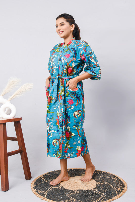 Cotton Indian Beach Kimono Robe - Long Kimono, Bathrobe, Maternity Robe, Shower Robe, Dressing Gown & Beachwear