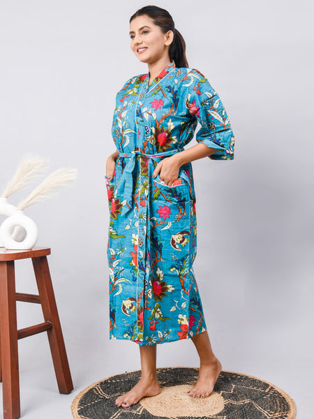Cotton Indian Beach Kimono Robe - Long Kimono, Bathrobe, Maternity Robe, Shower Robe, Dressing Gown & Beachwear
