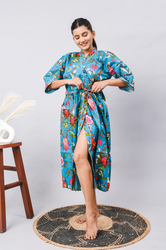 Cotton Indian Beach Kimono Robe - Long Kimono, Bathrobe, Maternity Robe, Shower Robe, Dressing Gown & Beachwear