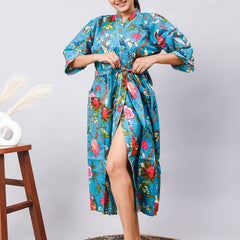 Cotton Indian Beach Kimono Robe - Long Kimono, Bathrobe, Maternity Robe, Shower Robe, Dressing Gown & Beachwear