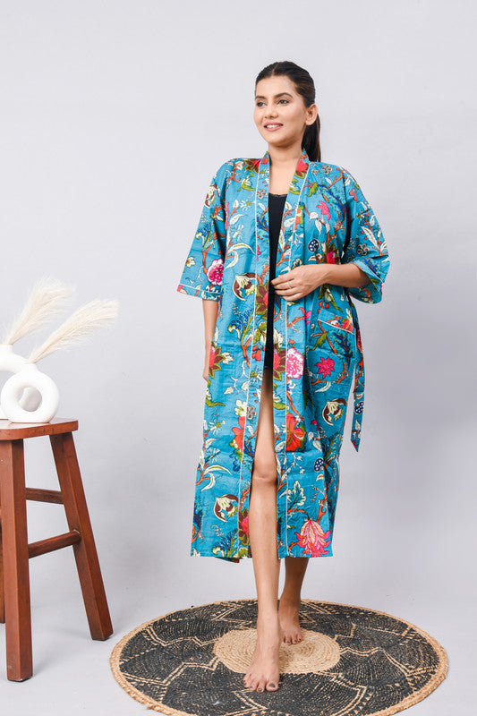 Cotton Indian Beach Kimono Robe - Long Kimono, Bathrobe, Maternity Robe, Shower Robe, Dressing Gown & Beachwear