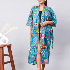 Cotton Indian Beach Kimono Robe - Long Kimono, Bathrobe, Maternity Robe, Shower Robe, Dressing Gown & Beachwear
