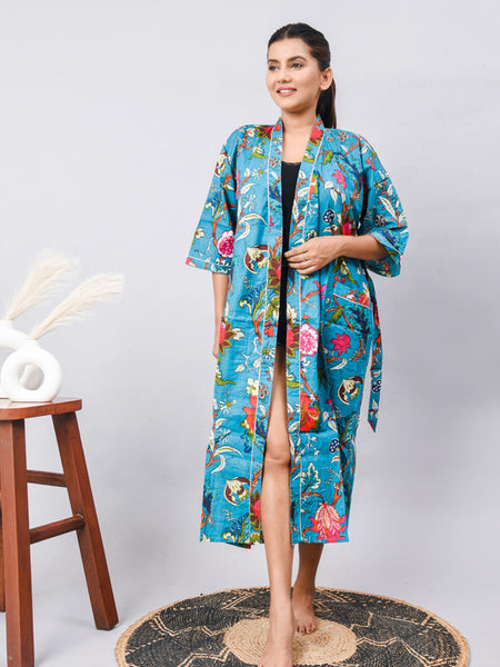 Cotton Indian Beach Kimono Robe - Long Kimono, Bathrobe, Maternity Robe, Shower Robe, Dressing Gown & Beachwear