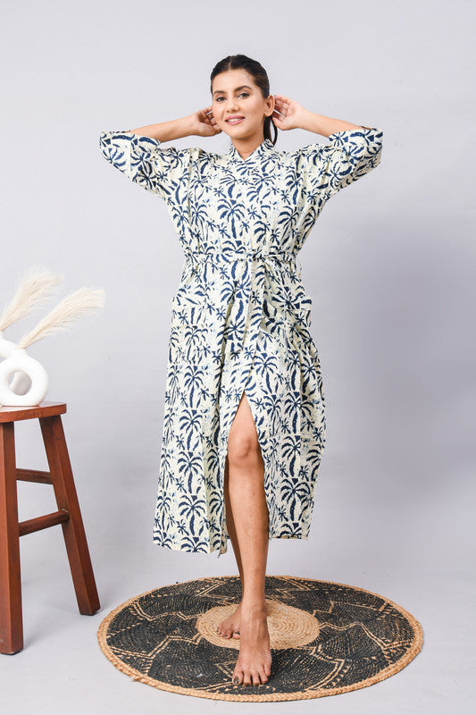 Long Cotton Indian Beach Kimono Robe - Kimono Robe, Shower Robe, Maternity Robe, Bathrobe, Dressing Gown, Beachwear - 2