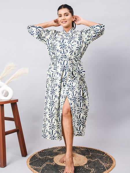 Long Cotton Indian Beach Kimono Robe - Kimono Robe, Shower Robe, Maternity Robe, Bathrobe, Dressing Gown, Beachwear - 2