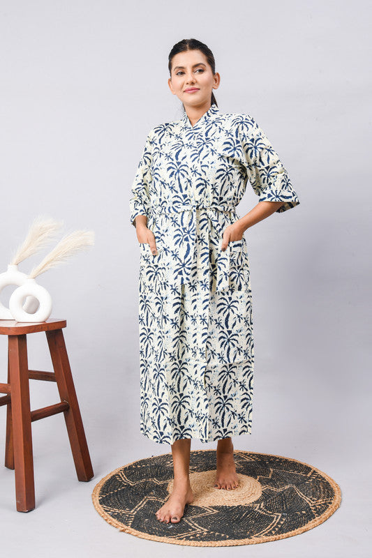 Long Cotton Indian Beach Kimono Robe - Kimono Robe, Shower Robe, Maternity Robe, Bathrobe, Dressing Gown, Beachwear - 2