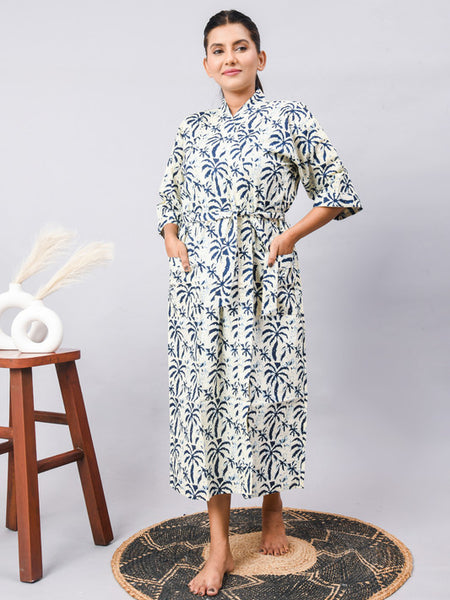 Long Cotton Indian Beach Kimono Robe - Kimono Robe, Shower Robe, Maternity Robe, Bathrobe, Dressing Gown, Beachwear - 2