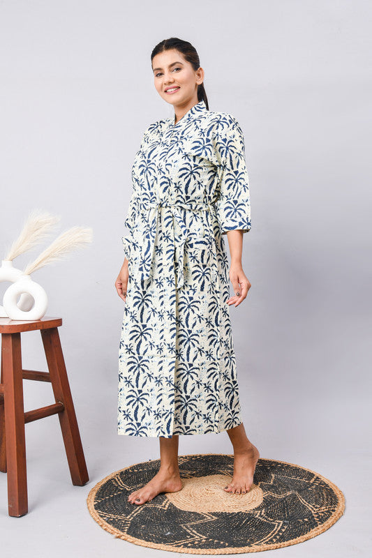 Long Cotton Indian Beach Kimono Robe - Kimono Robe, Shower Robe, Maternity Robe, Bathrobe, Dressing Gown, Beachwear - 2