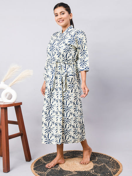 Long Cotton Indian Beach Kimono Robe - Kimono Robe, Shower Robe, Maternity Robe, Bathrobe, Dressing Gown, Beachwear - 2