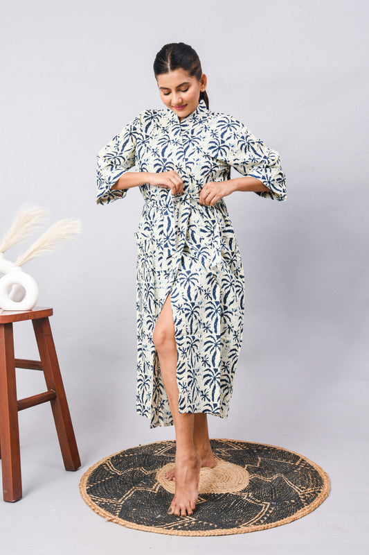 Long Cotton Indian Beach Kimono Robe - Kimono Robe, Shower Robe, Maternity Robe, Bathrobe, Dressing Gown, Beachwear - 2