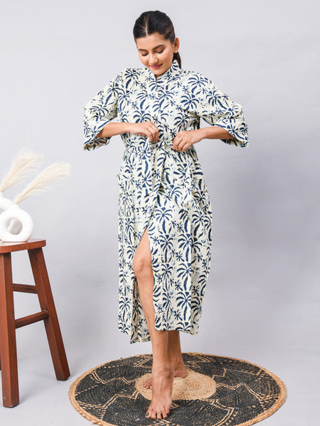 Long Cotton Indian Beach Kimono Robe - Kimono Robe, Shower Robe, Maternity Robe, Bathrobe, Dressing Gown, Beachwear - 2