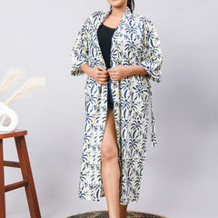 Long Cotton Indian Beach Kimono Robe - Kimono Robe, Shower Robe, Maternity Robe, Bathrobe, Dressing Gown, Beachwear - 2