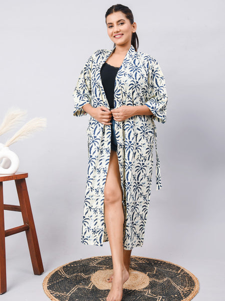 Long Cotton Indian Beach Kimono Robe - Kimono Robe, Shower Robe, Maternity Robe, Bathrobe, Dressing Gown, Beachwear - 2