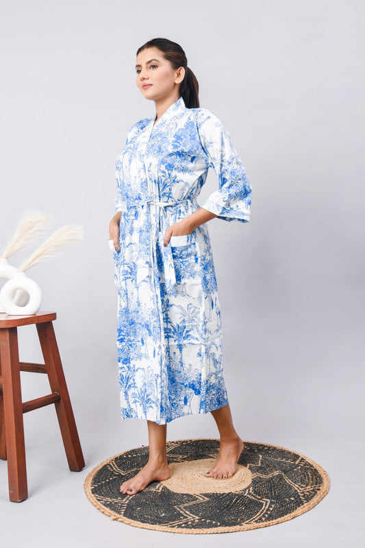 Cotton Indian Beach Kimono Robe - Long Kimono Robe, Cotton Bathrobe, Maternity Robe, Shower Robe, Dressing Gown Beachwear