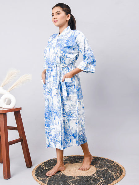 Cotton Indian Beach Kimono Robe - Long Kimono Robe, Cotton Bathrobe, Maternity Robe, Shower Robe, Dressing Gown Beachwear