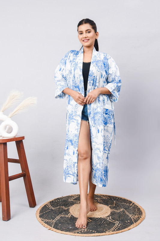 Cotton Indian Beach Kimono Robe - Long Kimono Robe, Cotton Bathrobe, Maternity Robe, Shower Robe, Dressing Gown Beachwear
