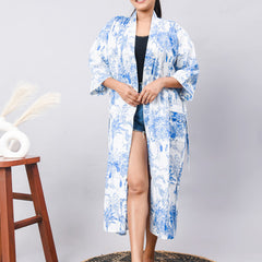 Cotton Indian Beach Kimono Robe - Long Kimono Robe, Cotton Bathrobe, Maternity Robe, Shower Robe, Dressing Gown Beachwear